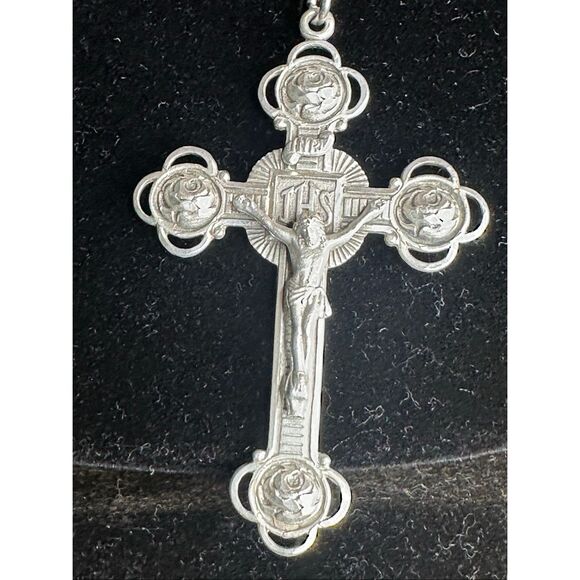 Vintage AFCO Sterling Silver Crucifix with Clear Faceted Crystal Beads Rosary - Picture 3 of 10